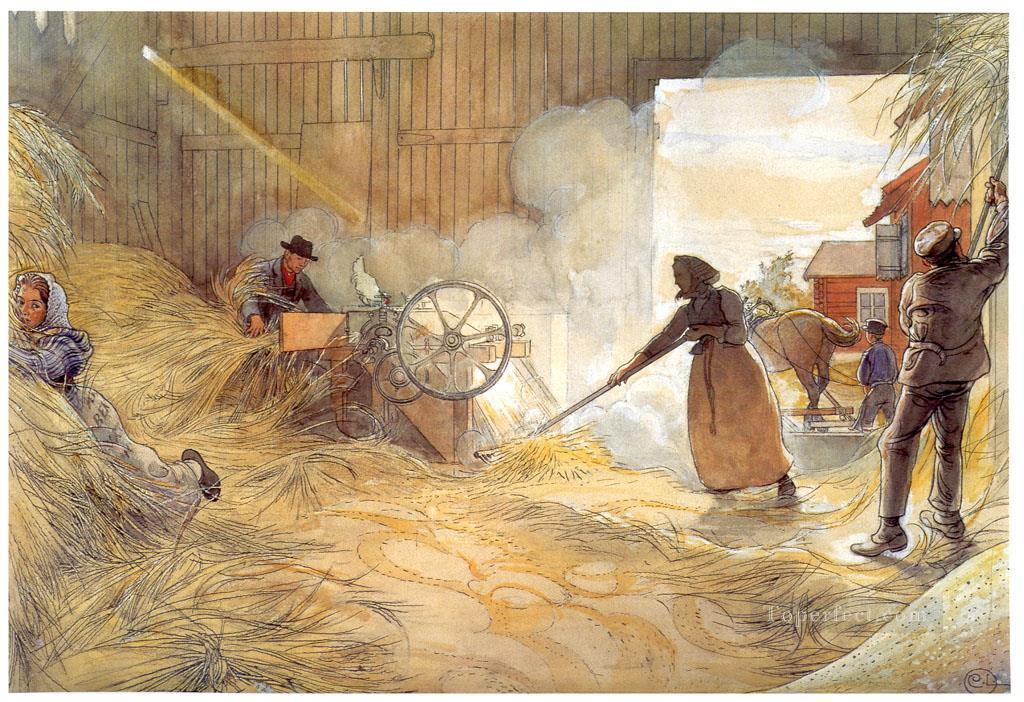 脱穀 1906 年 カール・ラーション油絵